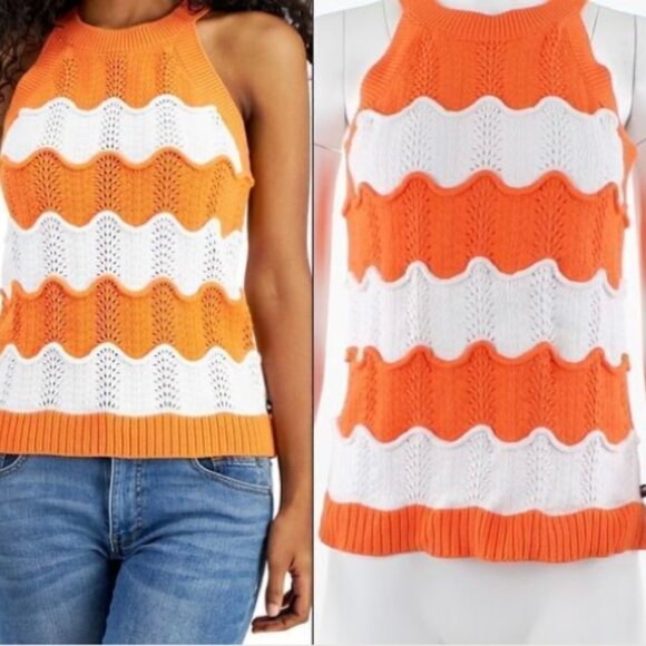 Tommy Hilfiger Tops - Tommy Hilfiger Women's Cotton Scallop-Stripe Sweater Tank Top sz L Cable Knit
